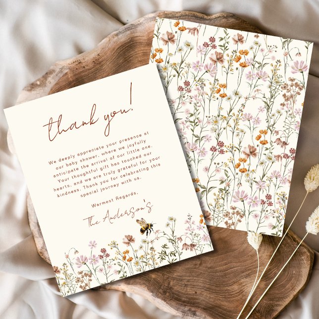 Wildflower Bee Baby Shower Thank You Card (Creator Uploaded)