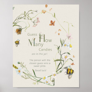Wildflower Bee Beige Baby Shower How Many Candies Poster