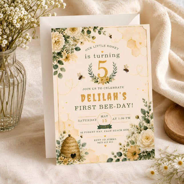 Wildflower Bee Birthday Party Invitation (Creator Uploaded)