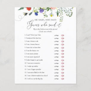 Wildflower Bee Bridal Shower Game He Said She Said