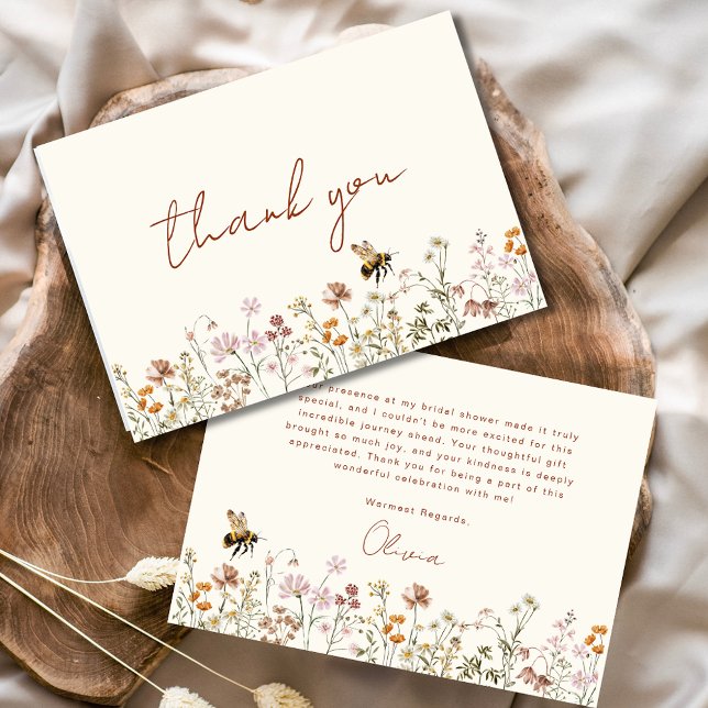 Wildflower Bee Bridal Shower Thank You Card (Creator Uploaded)