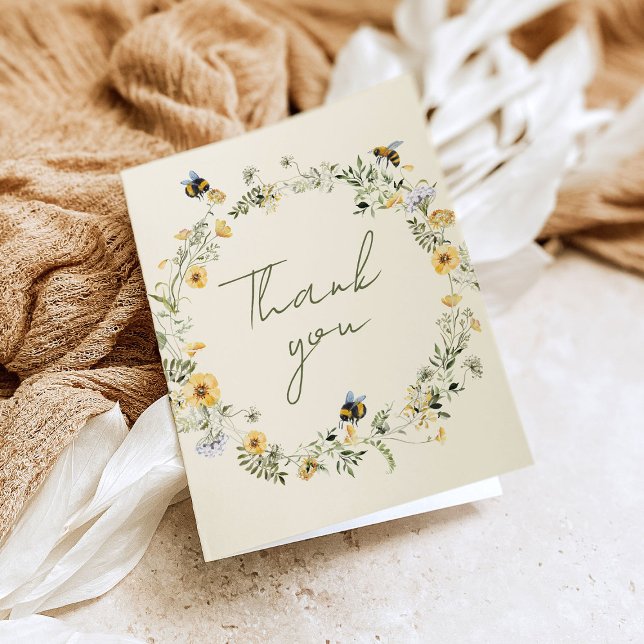 Wildflower Bee Bridal Shower Thank You Card (Creator Uploaded)