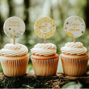 Wildflower Bee Printed Cupcake Toppers