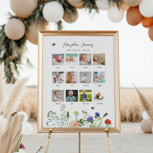 Wildflower Bees First Year Birthday Photo Sign 