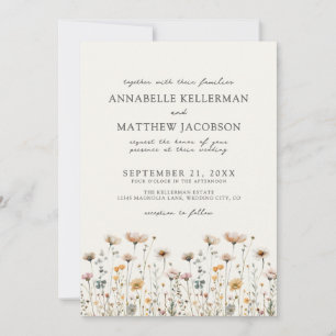 Wildflower Beige Boho Floral Wedding Invitation