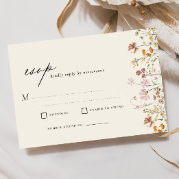 Wildflower Beige Boho Garden Wedding RSVP Invitation