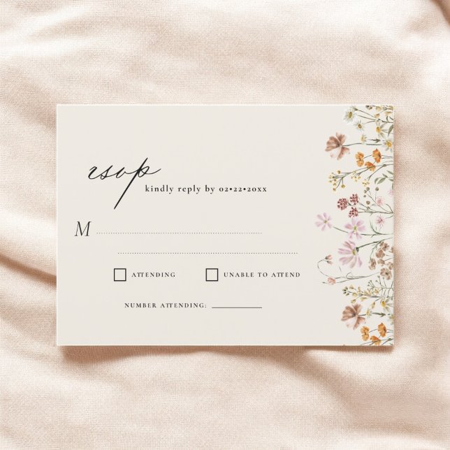 Wildflower Beige Boho Garden Wedding RSVP Invitation (Creator Uploaded)