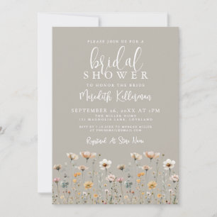 Wildflower Beige Bridal Shower Invitation