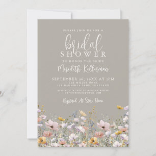 Wildflower Beige Bridal Shower Invitation