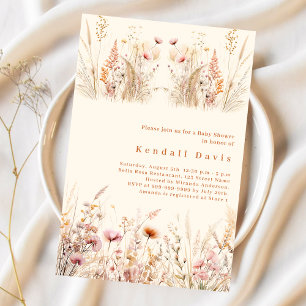 Wildflower beige cream pink boho Baby Shower Invitation
