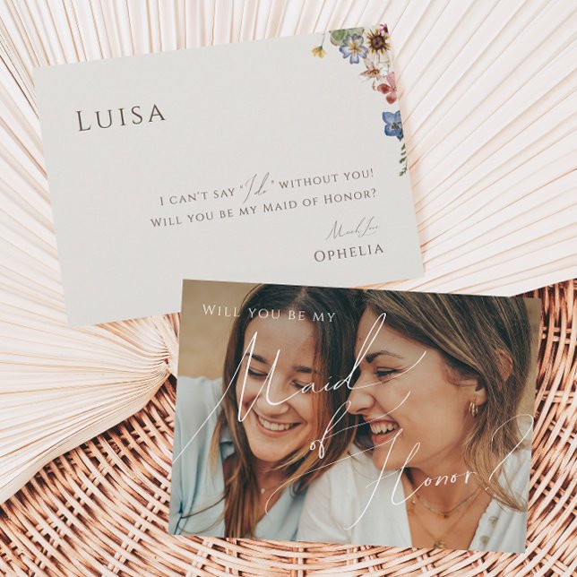 Wildflower | Beige Faded Photo Maid of Honour Card (Creator Uploaded)