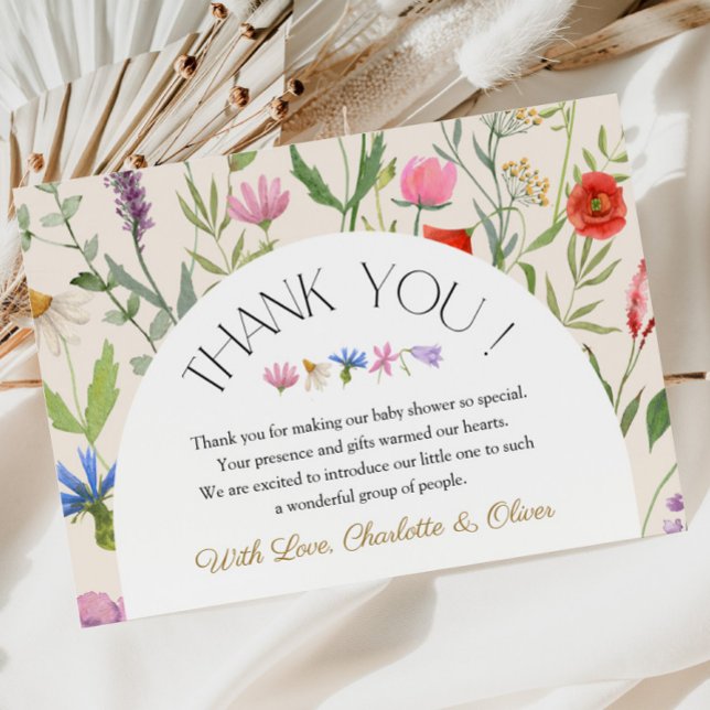Wildflower Beige Floral Baby Shower Thank You Card (Wildflower Beige Floral Baby Shower Thank You Card)