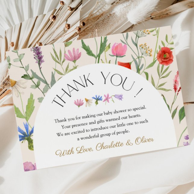 Wildflower Beige Floral Baby Shower Thank You Card (Wildflower Beige Floral Baby Shower Thank You Card)