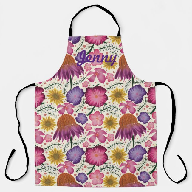 Wildflower Beige Floral Personalised Apron (Front)
