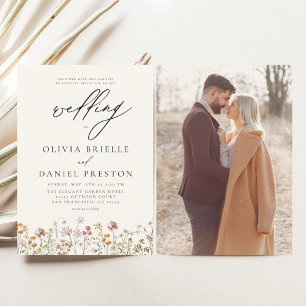 Wildflower Beige Photo Boho Garden Wedding Invitation
