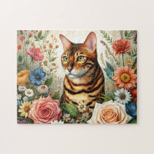 Wildflower Bengal Cat Jigsaw Puzzle
