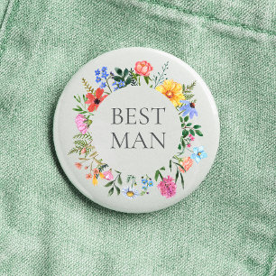 Wildflower Best Man Wedding  3 Cm Round Badge