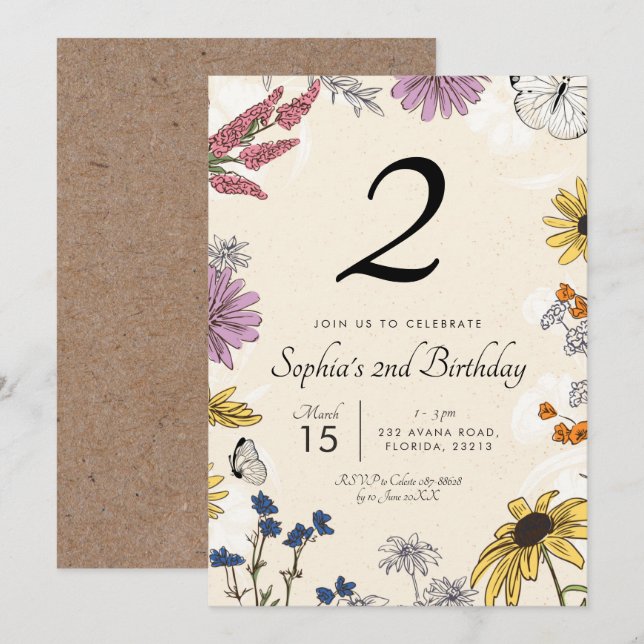 Wildflower Birthday Invitation (Front/Back)