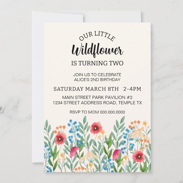 Wildflower Birthday Invitation Download (Front)