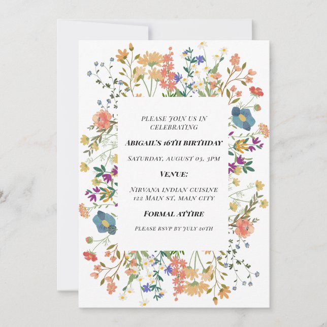 Wildflower Birthday Party Invitation (Front)