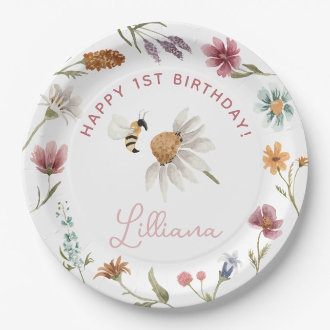 Wildflower Birthday Party Paper Plate (Front)