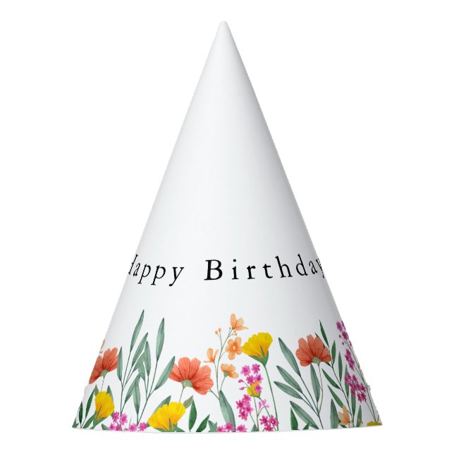 Wildflower  Birthday Watercolor Party Hat (Front)