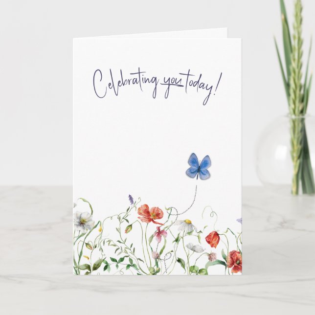 Wildflower Birthday With Butterfly Card (Front)