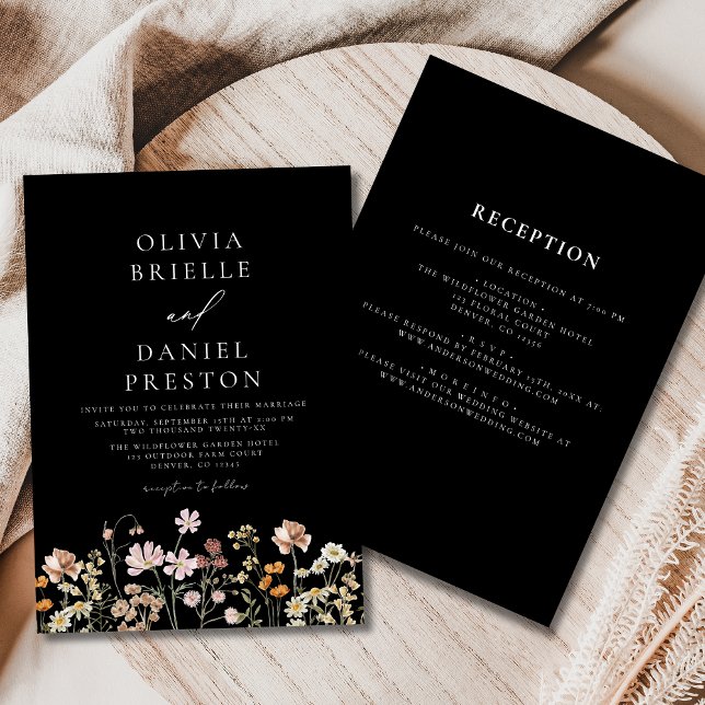 Wildflower Black All in One Wedding Invitation (Creator Uploaded)