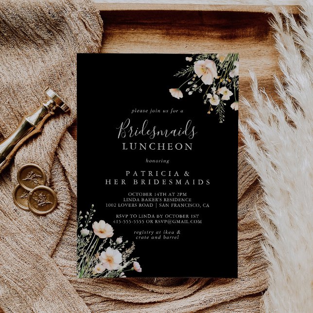 Wildflower Black Bridesmaids Luncheon Shower Invitation (Creator Uploaded)