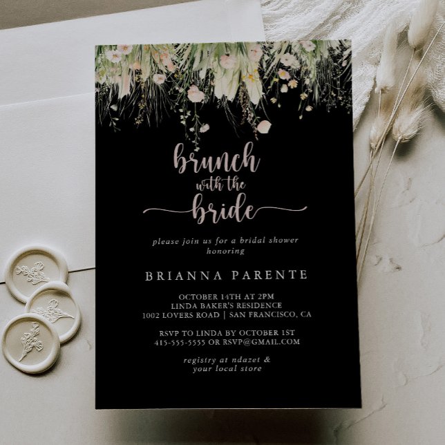 Wildflower Black Brunch with the Bride Shower  Invitation (Creator Uploaded)
