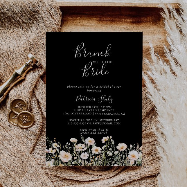 Wildflower Black Brunch with the Bride Shower Invitation (Creator Uploaded)