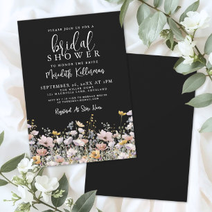 Wildflower Black Floral Bridal Shower Invitation
