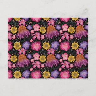 Wildflower Black Floral Pattern Postcard