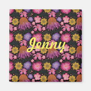 Wildflower Black Floral Personalised Magnet