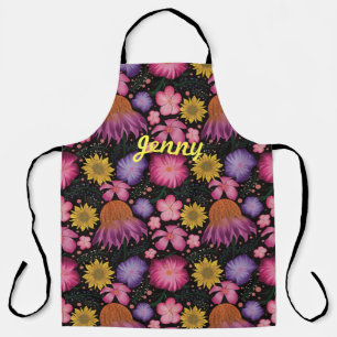 Wildflower Black Floral Personalized Apron