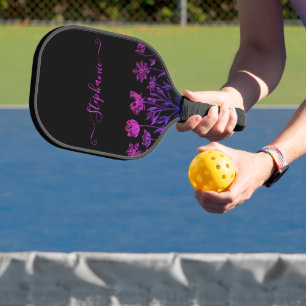 Wildflower Black Pink Name Pretty Floral Pickleball Paddle