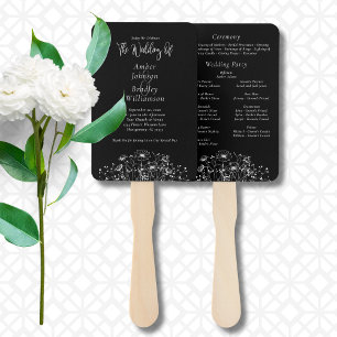Wildflower Black White Botanical Floral Program Hand Fan