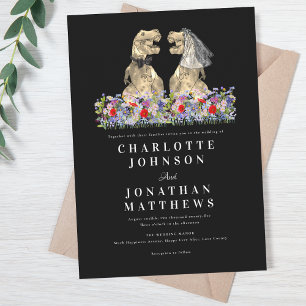 Wildflower Black & White Dinosaur Wedding Invitation