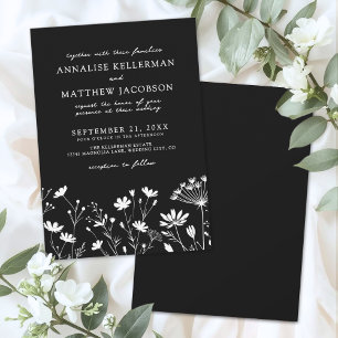 Wildflower Black White Floral Wedding Invitation