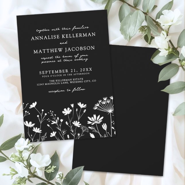 Wildflower Black White Floral Wedding Invitation (Wildflower Black White Floral Wedding Invitation)