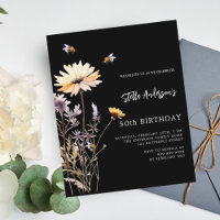 Wildflower black yellow purple birthday invitation