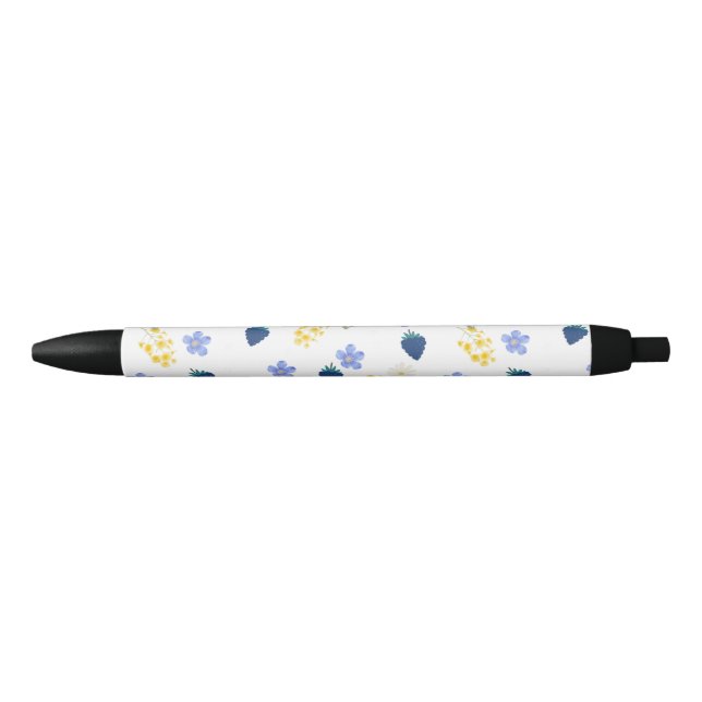 Wildflower & Blackberry Floral Pattern Black Ink Pen (Front)