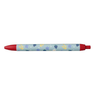 Wildflower & Blackberry Floral Pattern Black Ink Pen