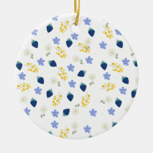 Wildflower & Blackberry Floral Pattern Ceramic Tree Decoration