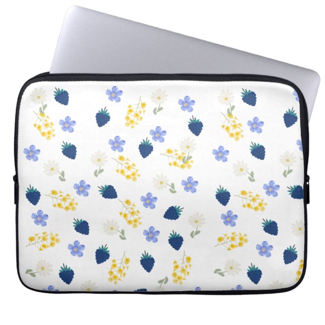 Wildflower & Blackberry Floral Pattern Laptop Sleeve (Front)