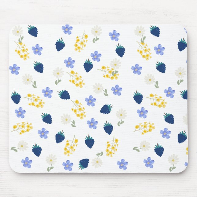 Wildflower & Blackberry Floral Pattern Mouse Pad (Front)