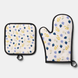 Wildflower & Blackberry Floral Pattern Oven Mitt & Pot Holder Set