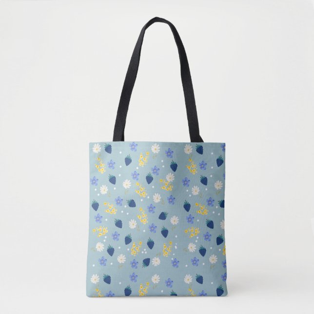 Wildflower & Blackberry Floral Pattern Tote Bag (Front)