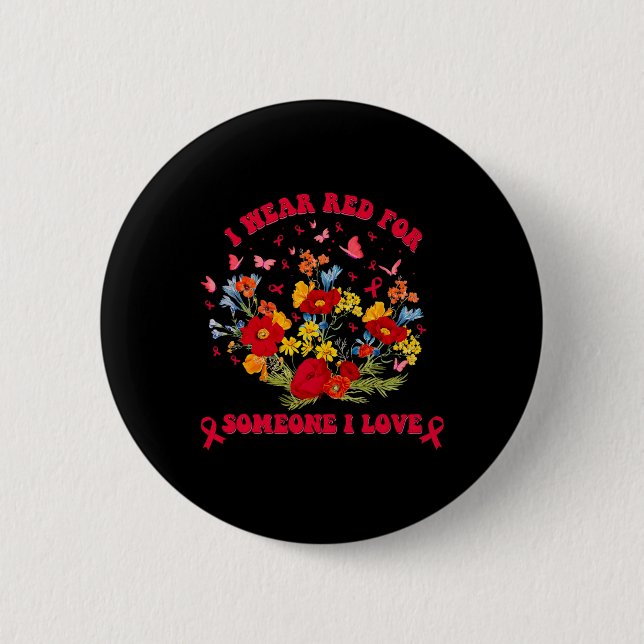 Wildflower Blood Cancer Awareness Apparel Red Ribb 6 Cm Round Badge (Front)