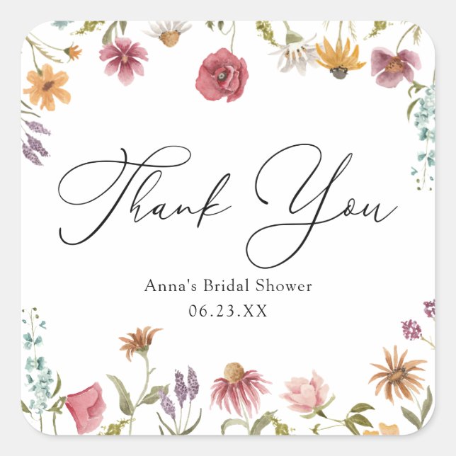 Wildflower Bloom Bridal Shower  Square Sticker (Front)